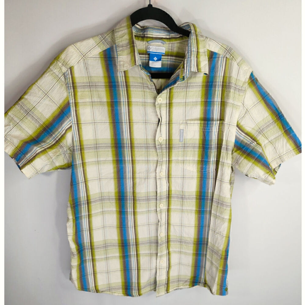 Columbia Mens Plaid Cotton Short Sleeve Button Down Shirts Multicolor Size Large
